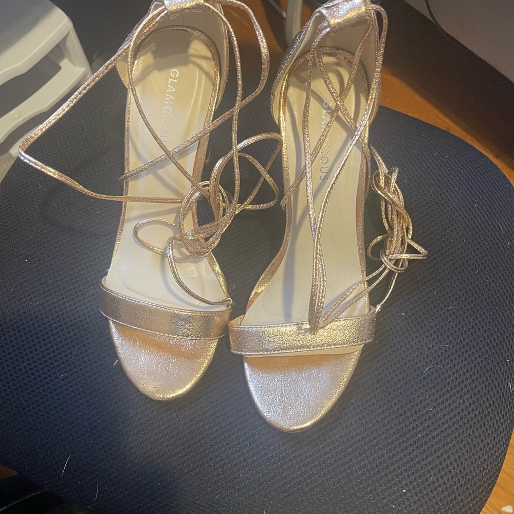 Glamorous Gold Strappy Women's Heels